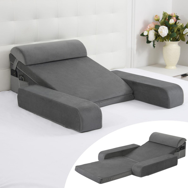 Vekkia Adjustable Wedge Pillow with Armrests and Headrest – 2-in-1 Zoned Firmness Solid Foam Bed Wedge for Sleeping, Sleeping Comfort – Removable Cover & Side Pockets Vekkia Adjustable Wedge Pillow with Armrests and Headrest – 2-in-1 Zoned Firmness Solid Foam Bed Wedge for Sleeping, Sleeping Comfort – Removable Cover & Side Pockets