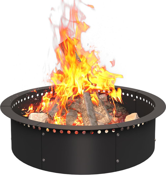AnBaiMei 28 Inch Smokeless Fire Pit Ring Insert Outdoor, Heavy Duty Metal Steel DIY Firepit Rim Liner Round Campfire Rings for Outside Wood Burning Above or In-Ground, Black