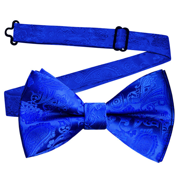 GUSLESON Mens Royal Blue Bow Tie for Wedding Pre-Tied Solid Paisley Bowties for Party (0496-10)