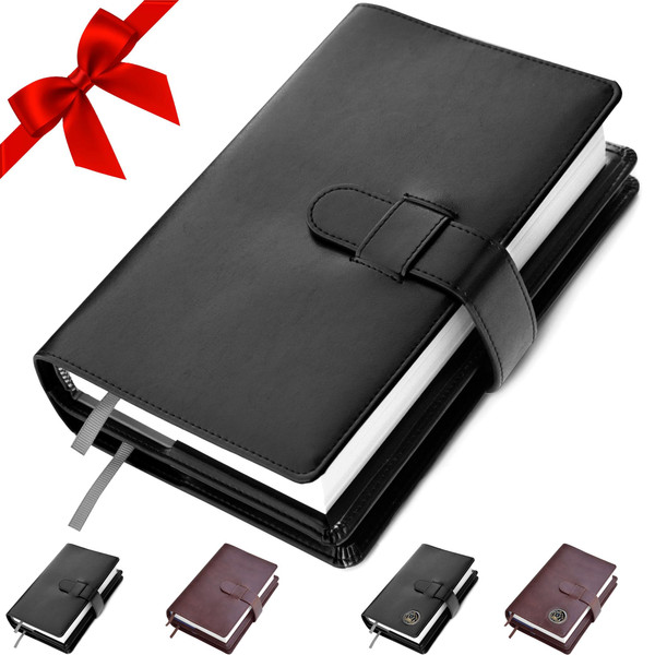 GALILEO® Double AA Big Book Cover & 12 Steps & 12 Traditions | Medallion Holder | AA Gift | Alcoholics Anonymous | PU Leather | AA Book Covers for Hardcover (Plain/Black)