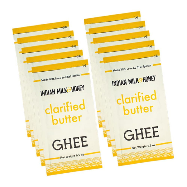 Original Grass-Fed Classic Ghee Butter by Indian Milk & Honey Handmade, Locally Sourced, Lactose, Gluten & Casein Free – Convenient & Portable Ghee Clarified Butter - 0.5 Ounce Sachets (Pack of 10)