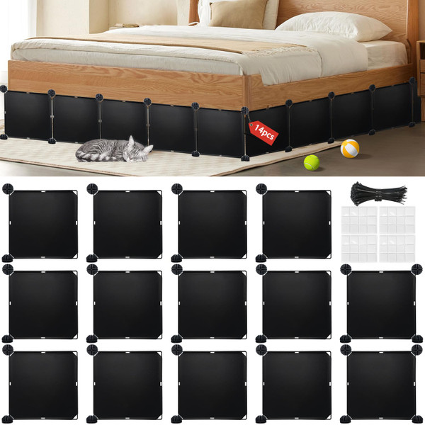 Under Bed Blocker for Pets 11.8" Height 166" Length in Total, Adjustable Bed Blockers to Keep Cats/Dogs Out from Under Beds Fit Queen, King Bed 2 Sides, Easy to Use, Black