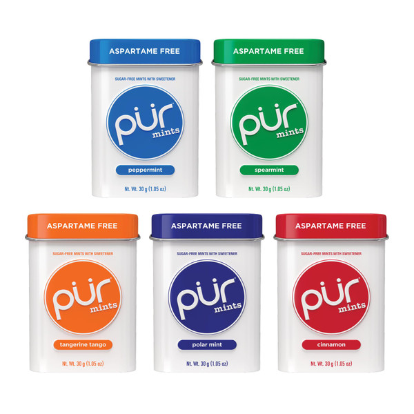 PUR Mints | Aspartame Free Mints | Made with Xylitol | Sugar Free, Vegan, Gluten Free & Keto Friendly | Natural Flavored Mints, Variety Pack, 30 Pieces (Pack of 5)