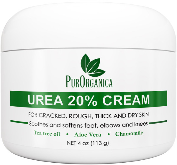 PurOrganica Urea 20% Healing Cream 4 oz - Best Callus Remover - Moisturizes and Rehydrates Hands, Feet and Knees to a Healthy Appearance - Soothes and Softens Thick, Cracked, Rough Dead and Dry Skin