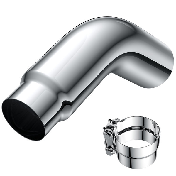 5 to 6 Inch Exhaust Elbow Tip with Clamp, 5" Inlet 6" Outlet Chrome Diesel Tip for Pickup Trucks and Cars