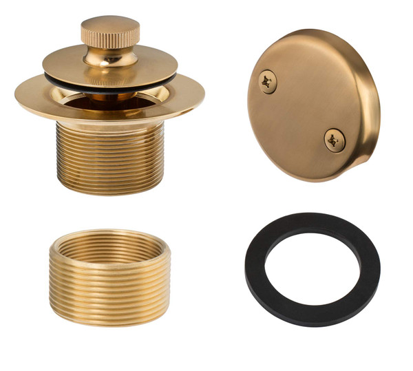 Artiwell Lift & Turn Tub Trim Set with Two-Hole Overflow Faceplate, All Brass Bathtub Conversion Kit Assembly with 2-Hole Overflow Face Plate and Universal Fine/Coarse Thread (Brushed Gold)