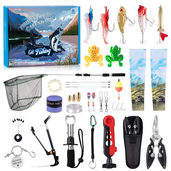 Fishing Advent Calendar, 24 Days Christmas Countdown with Fishing Tool Kit Fishing Tackle Lures, 2025 Christmas Surprise Gifts for Fisher Adult Men Teen