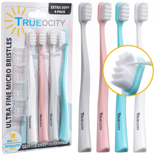 Extra Soft Toothbrushes for Adults, Nano Toothbrush 20,000 Ultra Fine Bristles for Sensitive Gums, Gentle Adult Toothbrush for Gum Care, Deep Cleaning Soft Brush, Pack of 4 Oral Care Brushes
