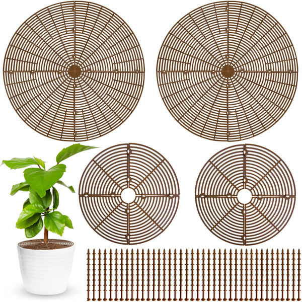 Srmayyi 4 Pcs Plant Pot Grid,20.5 Inch 11.8 Inch Soil Protector Covers Cuttable Flower Pot Grid,Cat Digging Stopper Baby Safety Plant Pot Cover with Stakes for Indoor Outdoor