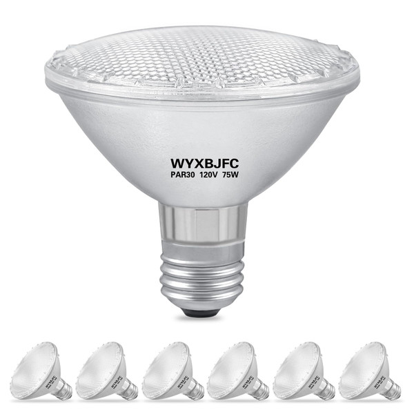 WYXBJFC Par30 75W Halogen Light Bulbs - 6 Pack Short Neck Flood Light Bulbs, 3000K Warm White, 3375 lumens Dimmable Halogen Bulb with E26 Medium Base for Recessed Light Bulb, Track Light