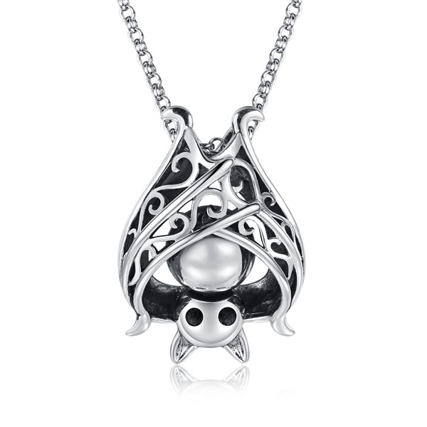 APOTIE Vampire Bat Urn Necklace for Ashes Sterling Silver Goth Cremation Jewelry Memorial Keepsake Pendant for The Loved One