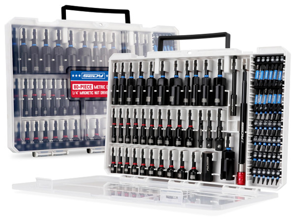 80-Piece Premium Magnetic Impact Nut Driver Set Metric & SAE with Socket Adapters, Bit Holder, Wing Nut Driver, Universal Sockets, Quick Release Extension, Power Bits 80-Piece Premium Magnetic Impact Nut Driver Set Metric & SAE with Socket Adapters, Bit Holder, Wing Nut Driver, Universal Sockets, Quick Release Extension, Power Bits
