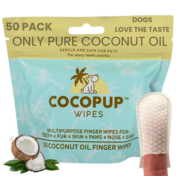 Cocopup Dog Teeth Cleaning Wipes Ear Nose Paws Fur Cleaner Pure Coconut Oil 1 Pack of 50