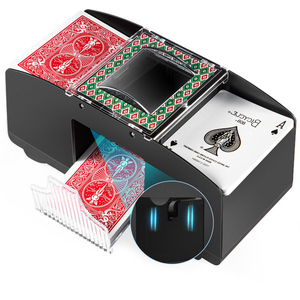 1-2 Deck Automatic Card Shuffler, Poker Shuffler Machine with Rubber Silencer, Lower Noise, Casino Card Electric Shuffler, Playing Card Shuffler for UNO, Phase 10, Skyjo, Skip Bo Home Card Game