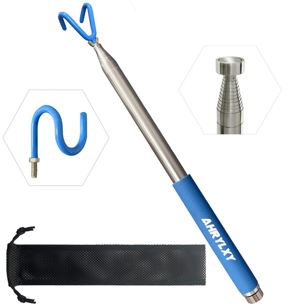 AHRYLXY Telescoping Pickup Tool Magnetic Pole with 3 Hooks, 10 FT Telescopic Push Pull Rod Wire Reacher Grabber Disc Golf Retriever, Disc Golf Accessories