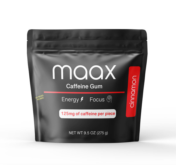 Maax Caffeine Energy Gum | Focus Gum | 125mg of Caffeine per Piece | Cinnamon | 125 Total Pieces per Bag