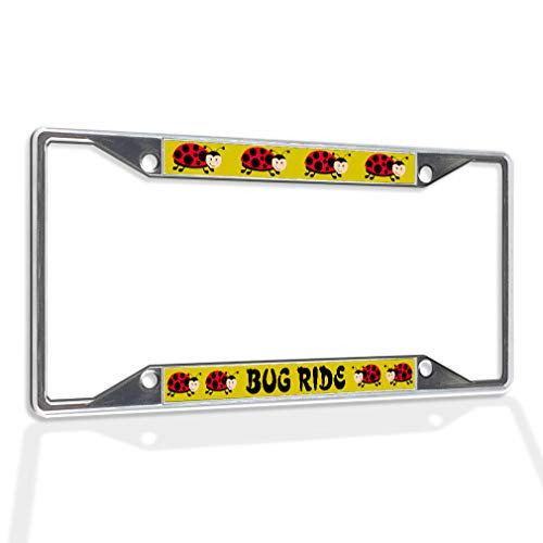 Fastasticdeals Metal Insert License Plate Frame Bugs Ride Ladybug Weatherproof Car Accessories Chrome 4 Holes Solid Insert