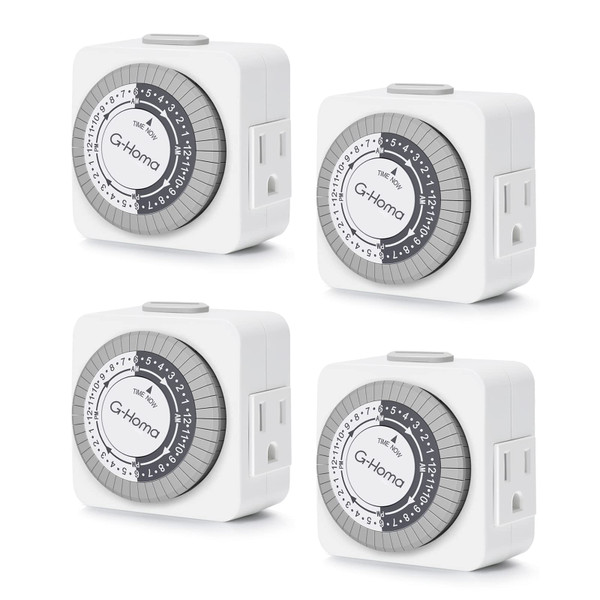 G-Homa Timers for Electrical Outlets, 24 Hour Indoor Plug-in Mechanical Timer Mini, 30 Minute Intervals, 3-Prong, Daily On/Off Cycle, for Lights, Lamps (4-Pack, ETL Listed)