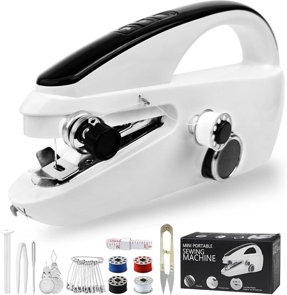 LUPOGRIGIO Hand Held Sewing Machines For Adults, Easy To Use Hand Held Cordless Sewing Machines for Hemming, Beginners, Jeans, Fabric, Denim, Heavy Duty USB Rechargeable（White）