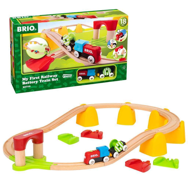 BRIO World 33710 - My First Railway Battery Operated Train Set | 25 Piece Wood Train Set for Toddlers | Inclusive of Accessories and Wooden Tracks | Certified by Forest Stewardship Council