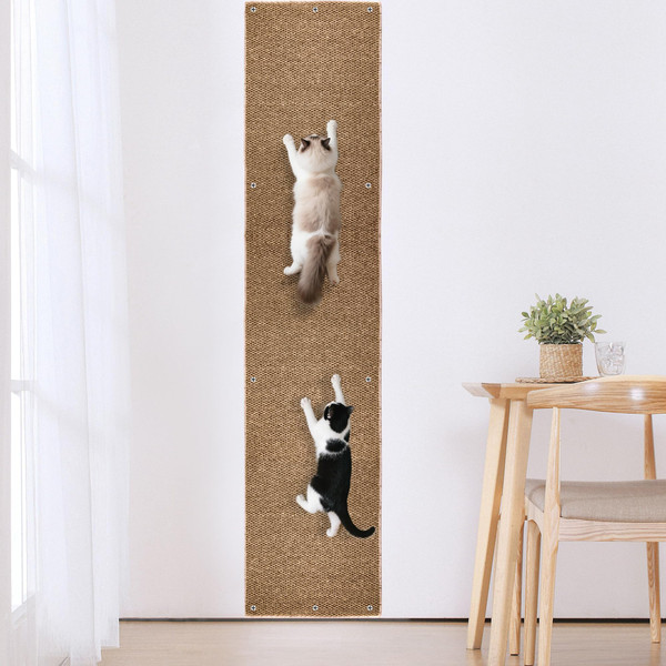 80"x15.7" Cat Wall Scratching Mat, Extra Large Cat Climbing Carpet with 20 Fixed Nails Wall Scratcher Furniture Protector for Couch, Sofa, Home (Brown)