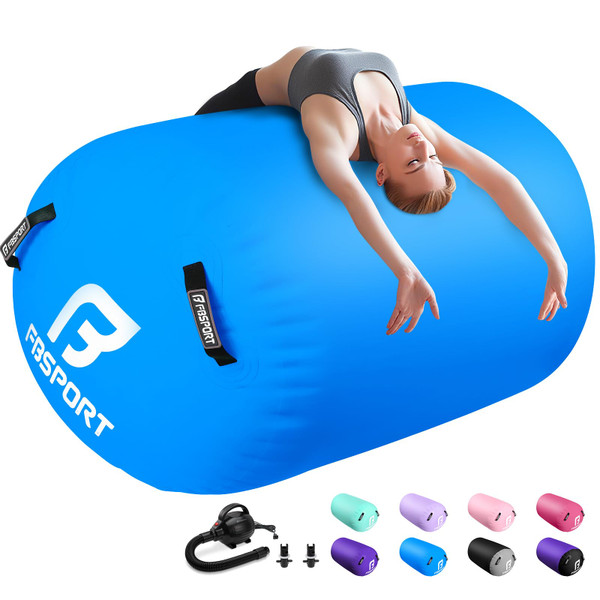 Air Roller Gymnastics Barrel, Inflatable Gymnastics Air Roller Inflatable Air Gymnastics Mat with Electric Pump for Yoga Cheerleading Training Home Outdoor Use (39x24inch Blue)