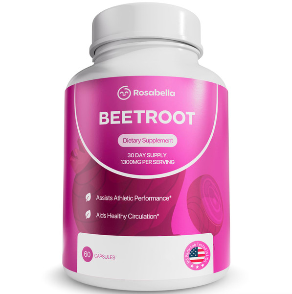 Rosabella Organic Beet Root Capsules - 1300mg Beet Root Powder Aids Healthy Circulation & Vitality, Non-GMO, Beet Root Supplement - 60 Capsules, 30-Day Supply Rosabella Organic Beet Root Capsules - 1300mg Beet Root Powder Aids Healthy Circulation & Vitality, Non-GMO, Beet Root Supplement - 60 Capsules, 30-Day Supply