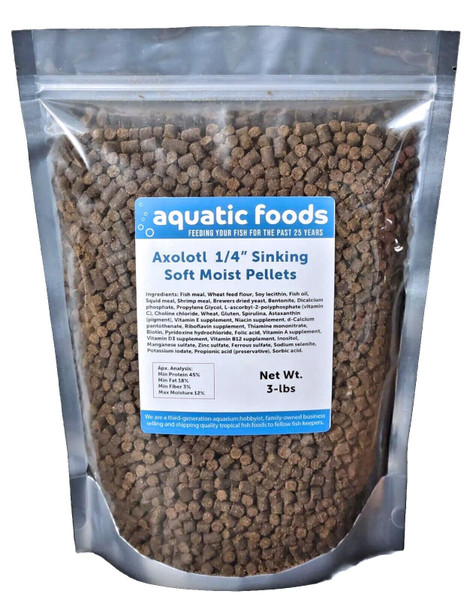 Axolotl Food, 1/4" Soft Moist Sinking Pellets, Rangen's Salmon Sinking Pellets for Adult Size Axolotl. Also Shrimp, Snails, Crabs, Crayfish, Plecos, Catfish, All Tropical Fish...3-lb Bag