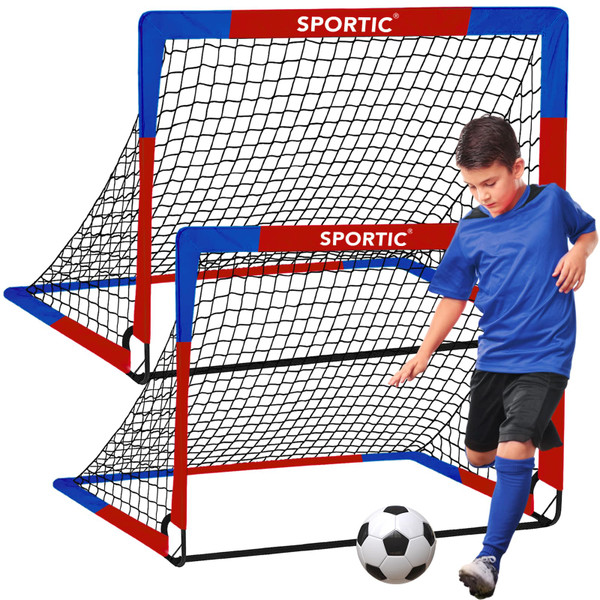 2 Pack 4' x 3' Soccer Goal Net Set, Pop Up Kids Practice Soccer Goals for Indoor and Outdoor.Portable Soccer Net with Carrying Bag & Ground Pegs, Perfect for Backyard, Field, Court (Red and Blue)