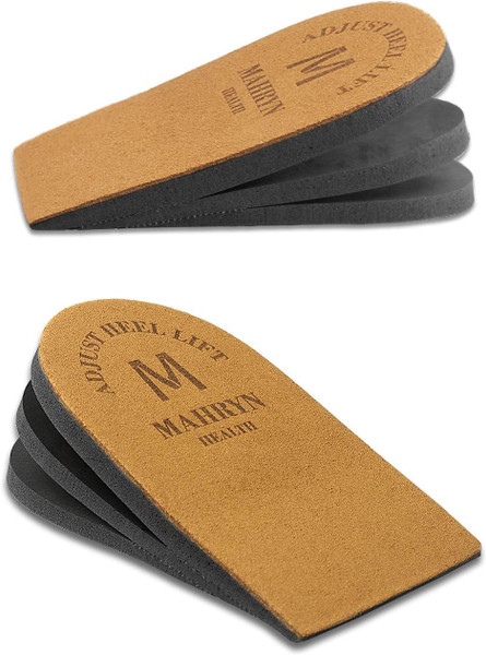 Makryn Adjustable Orthopedic Heel Lift for Leg Length Discrepancies and Heel Pain,Sports Injuries,and Achilles tendonitis,Height Increase Insoles (Brown, Medium(Single Lift))