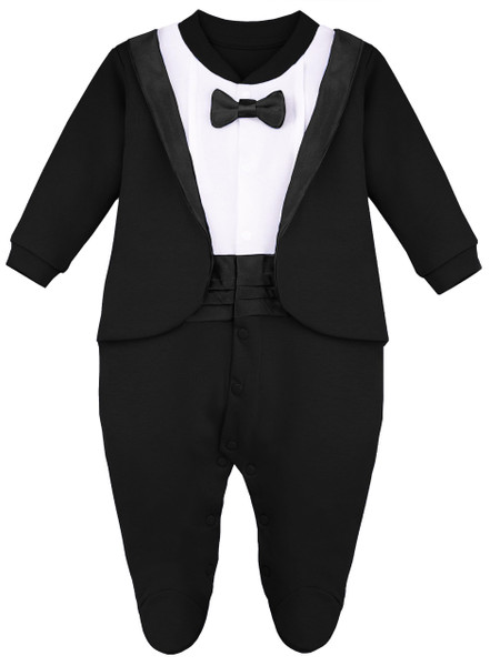 Lilax Baby Boy Gentleman Tuxedo Footie Christmas Holiday Outfit with Bow Tie (9 Months, Black)
