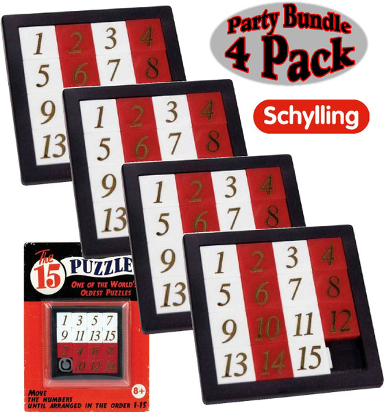 Schylling The 15 Puzzle - Number Slide Brain Teaser (4-Pack)
