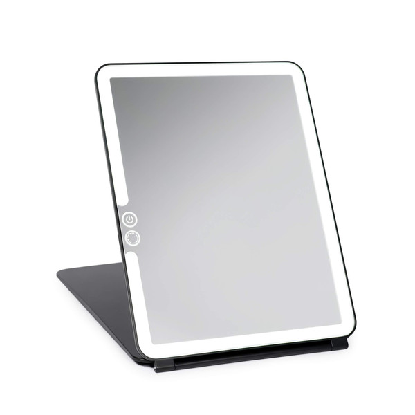 LUNA London Eclipse LED Lighted Travel Vanity Makeup Mirror | 3 Colour Light, Compact, Portable, Lighted, Rechargeable, Illuminated Mirror | Perfect for Travel, Makeup & Beauty Needs | Matte Black