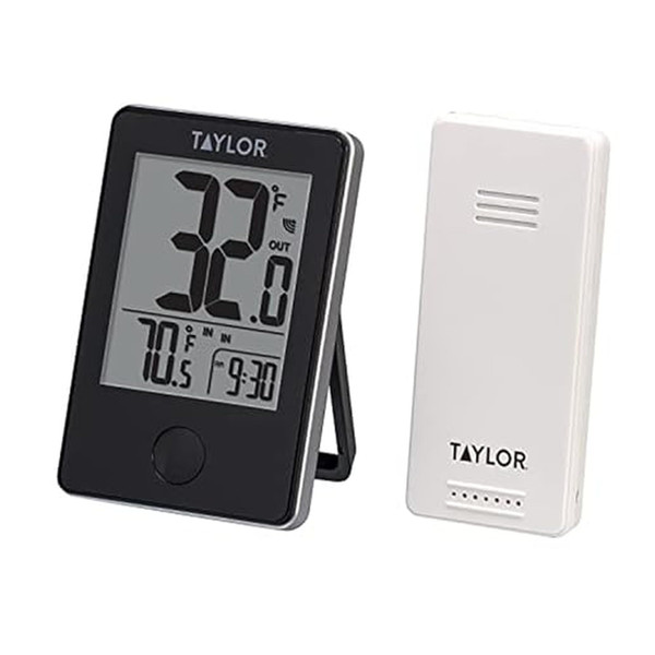 Taylor Wireless Digital Indoor Outdoor Thermometer, Easy to Read Numbers for Patio, Pool, and Indoor Areas, LCD, Black