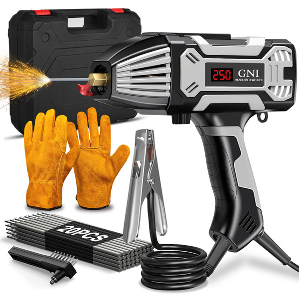 GNI Welding Machine Handheld, Portable Welder Machine 110V 250A with Toolbox, 20PCS Rods Stick Welder for 1/16"-1/8" Rod, IGBT Inverter LCD Digital Display Hand Held Welder with Arc Force Anti-stick
