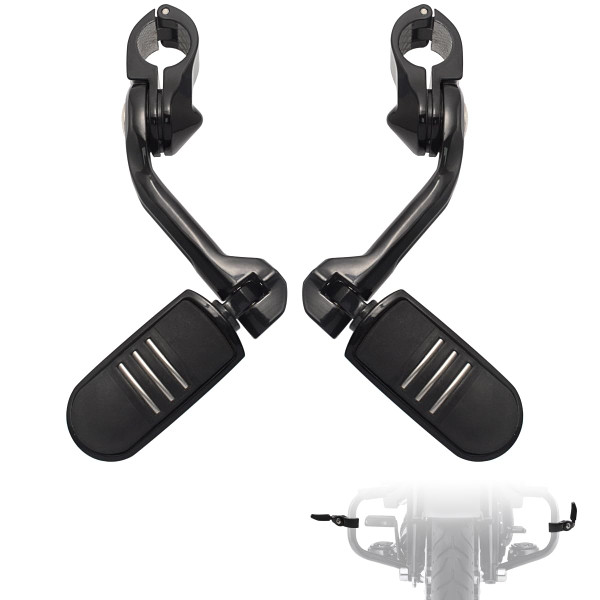 FOVPLUE 1.25" Highway Footpegs,Long Angled Adjustable Highway Pegs w/Mounts for Harley Touring Street Glide Electra Glide Road King Softail CVO Dyna Trike VRSC Sportster w/1-1/4" Engine Guard,Black#3