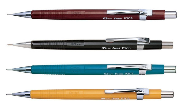 Pentel P200 Series Auto Mechanical Pencil Set of 4-0.3/0.5/0.7/0.9mm