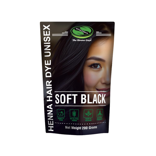 Henna Hair & Beard Dye - 100% Natural & Chemical Free - The Henna Guys (Soft Black, 1 Pack)