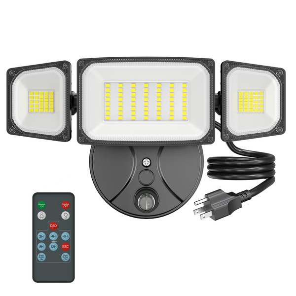 Onforu Dusk to Dawn Outdoor Lighting,70W Plug in LED Flood Lights,Black Outdoor Lights with Remote,7000LM Security Light,IP66 Waterproof Lighting,2Modes 3 Adjustable Heads Light for Garage Yard