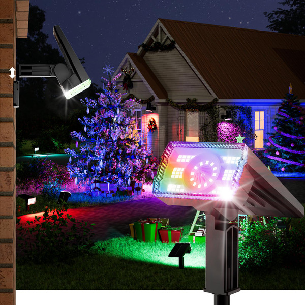 BITPOTT Solar Spot Lights Outdoor, 58 LED 8 Color Modes Solar Lights Outdoor, Multicolor RGB Flood Light Waterproof IP67, 2-in-1 Wall Light for Tree Garden Pathway (Multicolor, 2 Pack)