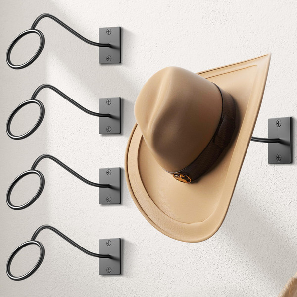 Cinati Cowboy Hat Rack for Wall, 4 Pack Cowboy Hat Holder Wall Mount, Western Rustic Metal Cowboy Hat Hanger, Hat Hooks for Cowboy Hat, Fedora, Sun Hats,Wide Brim Hat Organizer White