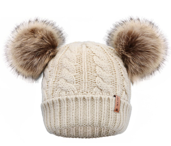 Arctic Paw Winter Hats for Women Beanie for Women Cable Knit Fleece Lined Winter Pom Pom Beanie Hat Beige