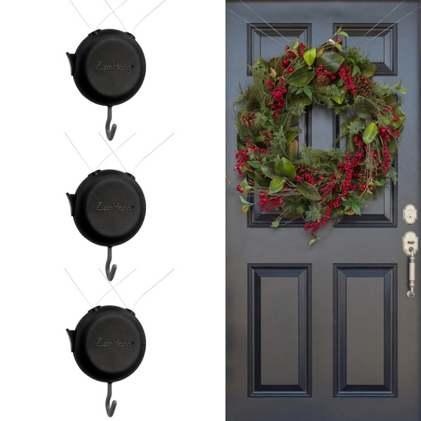 Damage-Free Wreath Hangers for Front Door: ZipnHang Adjustable Wreath Hanger | Hook for Front Door, Glass & Screen | No Nails or Tape Needed | Self-Centering | Easy to Use | Ideal for Christmas Decor