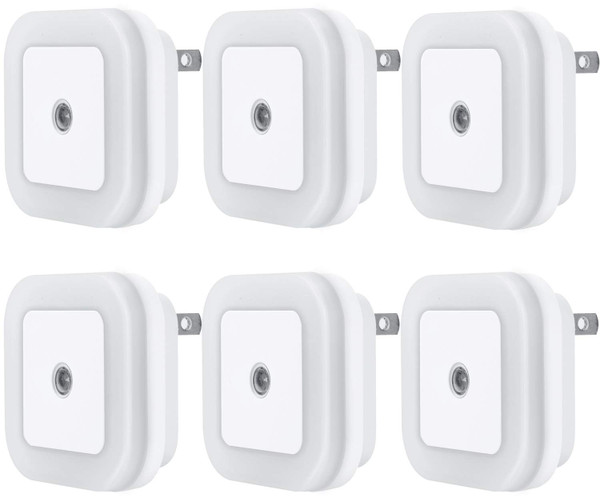 Uigos LED Night Light Lamp with Smart Sensor Dusk to Dawn Sensor, Daylight White, 0.5W Plug-in, 6-Pack