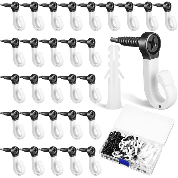Zhengmy 120 Sets Light Hanger Hooks for Christmas Outdoor Screw Hooks Christmas Patio Clips with Screw and Storage Box for Outside String Lights for Easy Release Wire and Fairy LED Lights(White)
