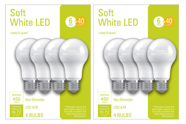 Centrifuge Lighting LED Light Bulbs, A19 General Purpose, 40 Watt Replacement, 450 Lumen, Medium Base, Soft White, 8 Bulbs
