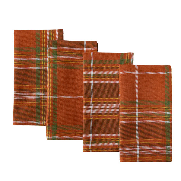 Newbridge Thanksgiving Culloden Plaid Fabric Weave Napkins Traditional Bold Rust Green 100% Cotton Plaid Table Cover, Set of 4 Dinner Napkins