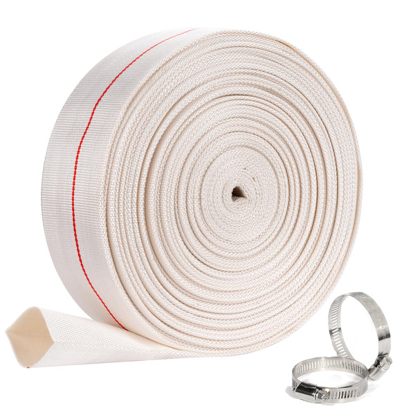 Backwash Hose 2.5"ID x 100ft Swimming Pool Discharge Hose Heavy Duty PVC Water Hose With 2 Clamps General Purpose Lay-Flat Pump Drain Pipe for Water Transfer Applications, White