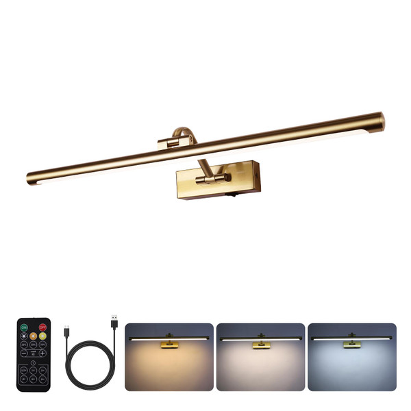 yumcrelect 5W LED Wireless Picture Lights with Remote and Timer 23.6 Inch Rechargeable Brass Gallery Lighting Battery Operated Art Lights Over Frame Portrait