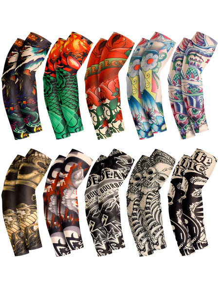 Boao 20 Pcs Men's Cooling Arm Sleeves Long Fingerless Arm Cover Anti Slip UV Sun Protection Sports Temporary Tattoo Sleeves(Delicate Style,Large)